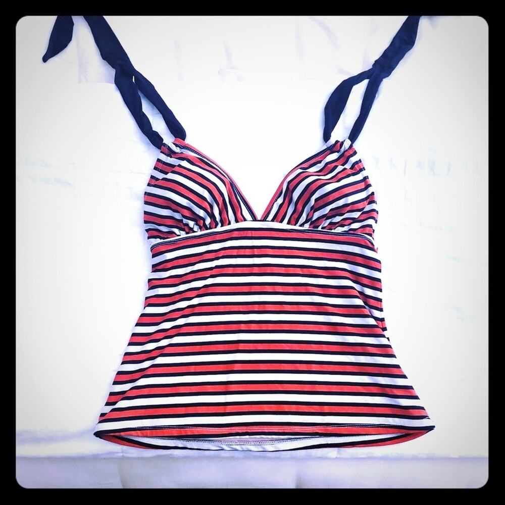 Anne Cole Signature Tankini Retro Stripe Top Black Orange Women's Size S